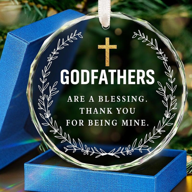 HEXMOZ Godfathers Gifts - Godfather Ornament 2025 - Godfather are Blessing, Thank You for Being Mine Present - God Fathers Gift Ideas, Gifts for Godparents, Baptism Gift - Glass Ornament for Christmas - Image 1